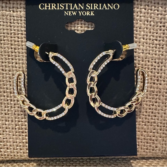 NWT Christian Siriano of New York Earrings- gold hoops with clear rhinestones - Picture 3 of 7